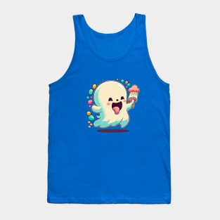 A happy kawaii cute little ghost loves ice-crea Tank Top